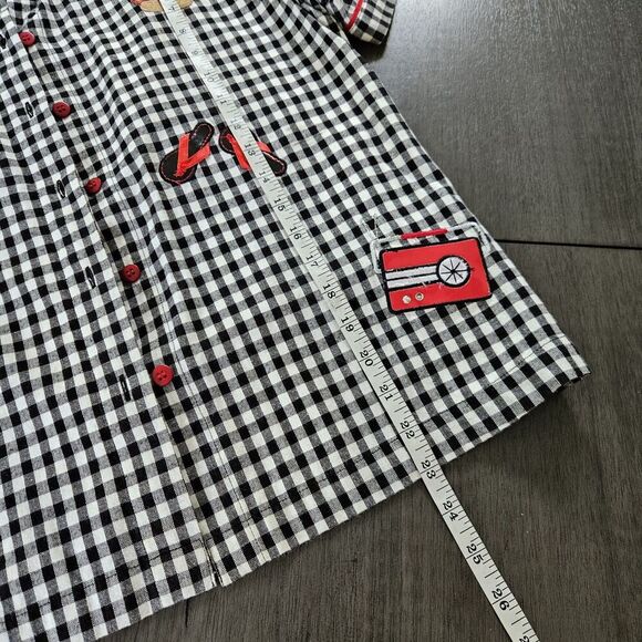 Vtg Lemon Grass Black Gingham Plaid Embroidered Picnic Button-Up Shirt Novelty S - Picture 6 of 12